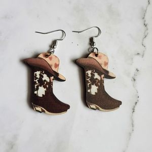 Vintage Heart Hat Cowboy Boots Drop Earrings
